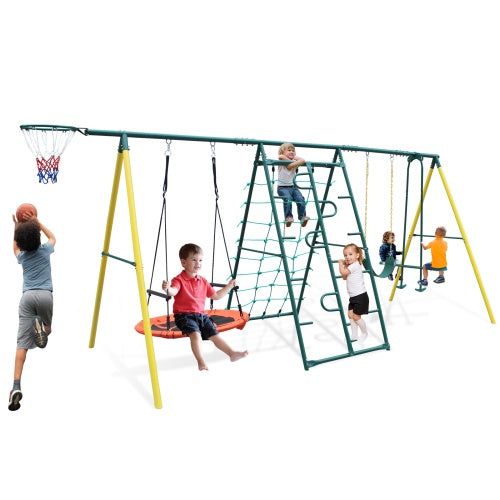6 in 1 Backyard Adventure Metal Swing & Climbing Set
