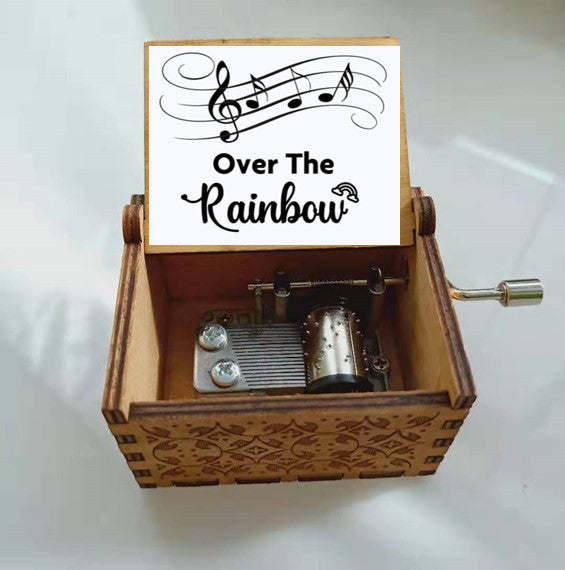 Carved Wooden Hand Crank Music Box