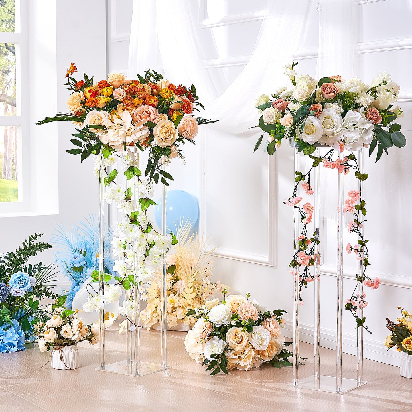 2pc Tall Wedding Acrylic Column Centerpiece Floral Display