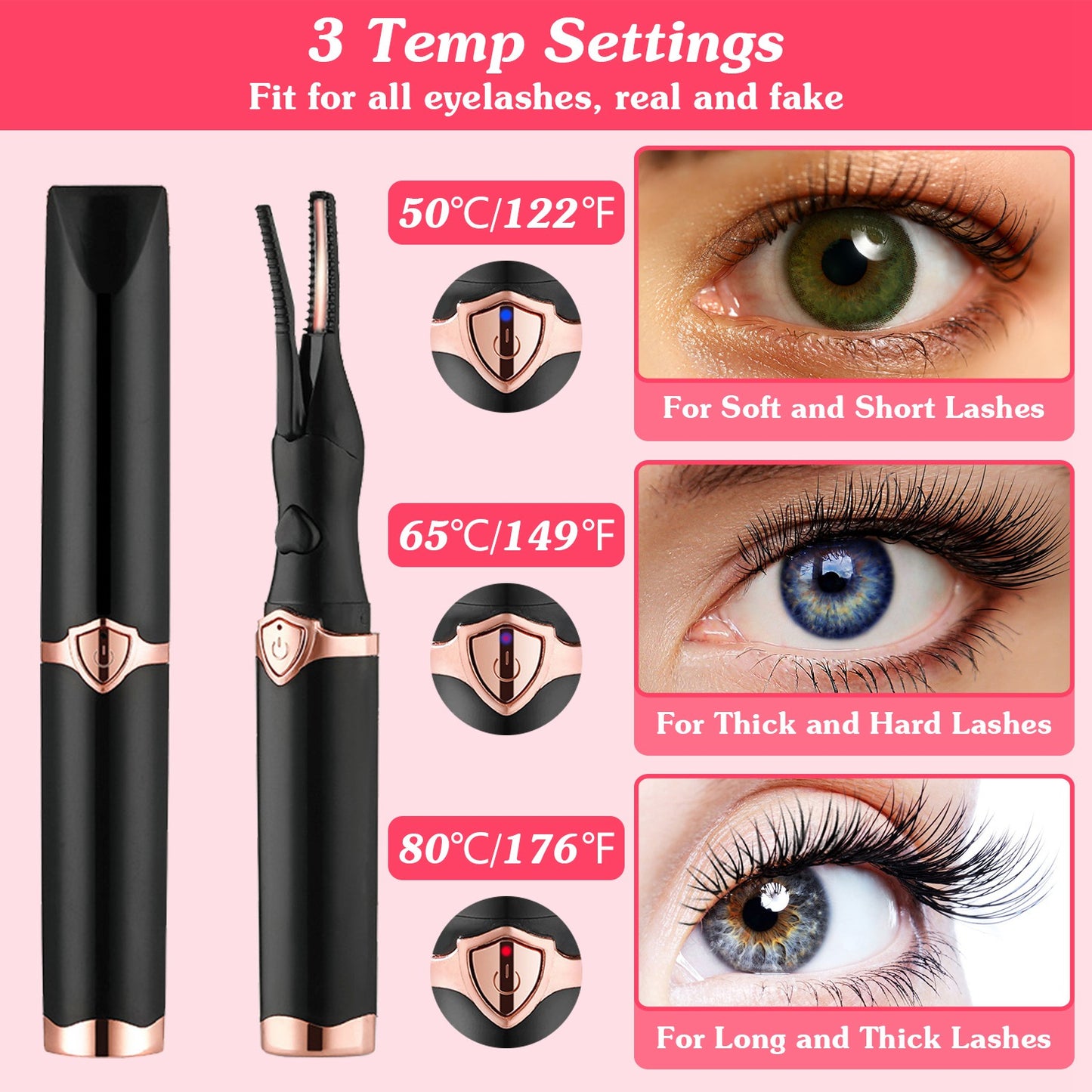2 In 1 Clip Comb Heated Electric Mini Eyelash Curler