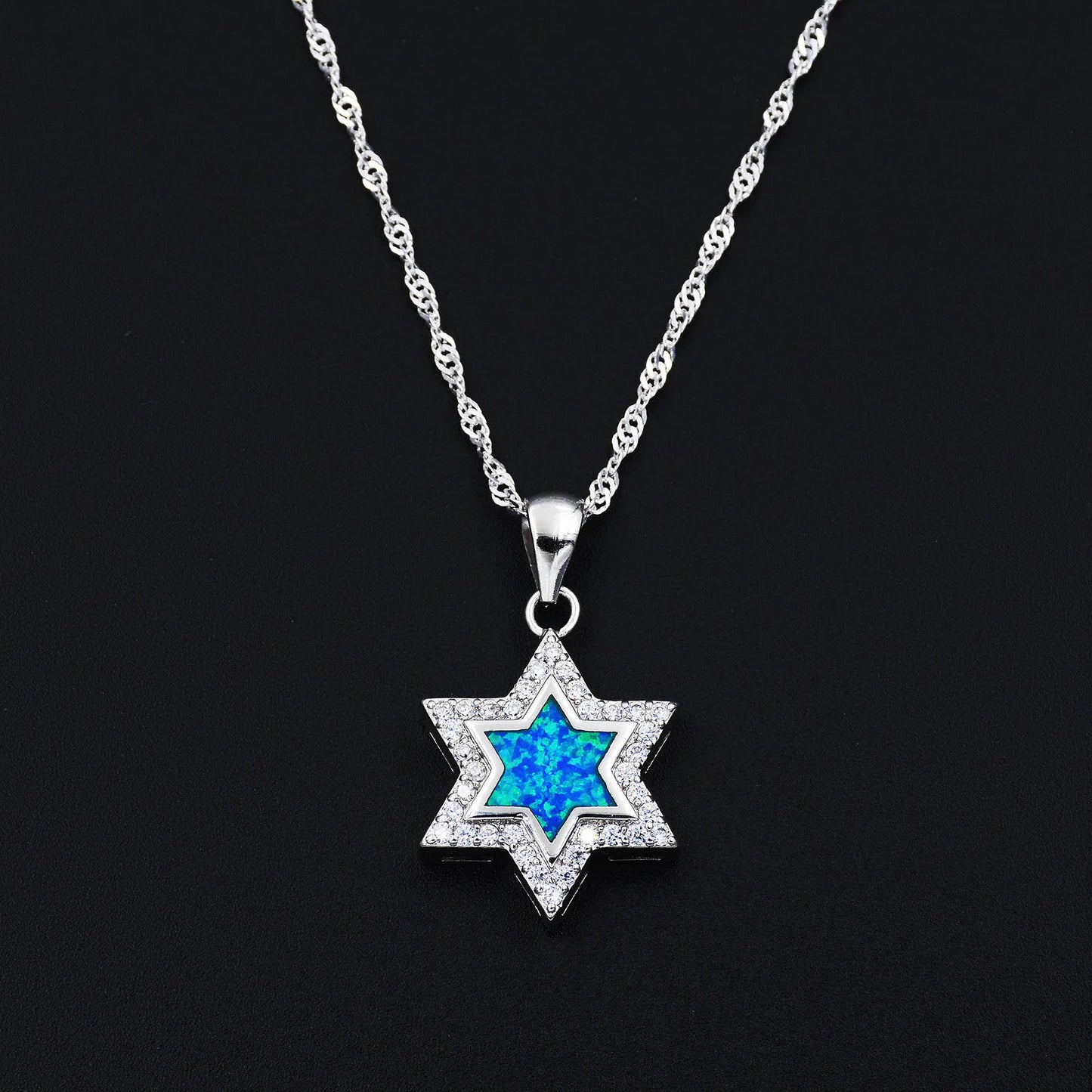 Star of David Fire Opal 925S Necklaces