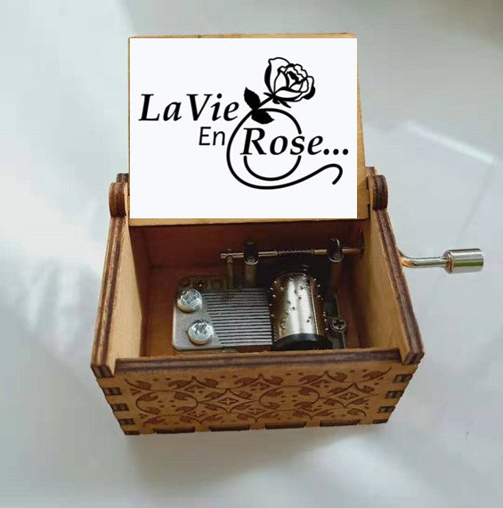 Carved Wooden Hand Crank Music Box