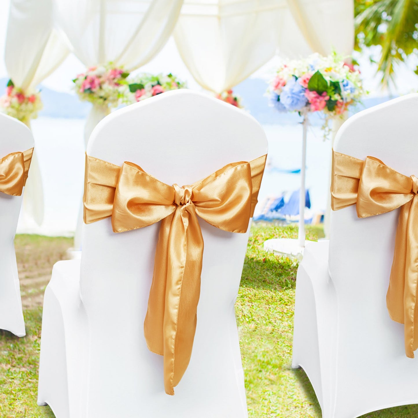 Banquet Chair Sashes - Gold Satin Bands 50pcs