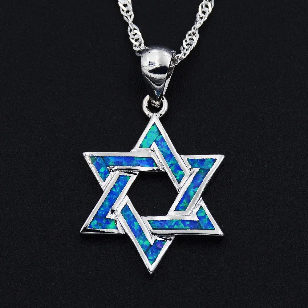 Star of David Fire Opal 925S Necklaces