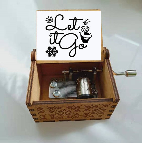 Carved Wooden Hand Crank Music Box