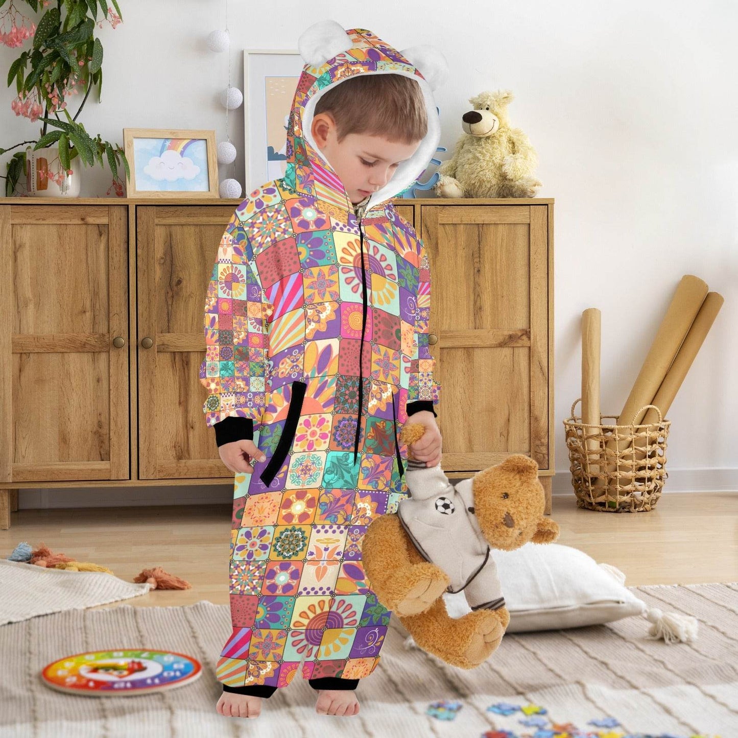 Hooded Onesie Pajamas For Little Kids Quilt look - Shop Jobie