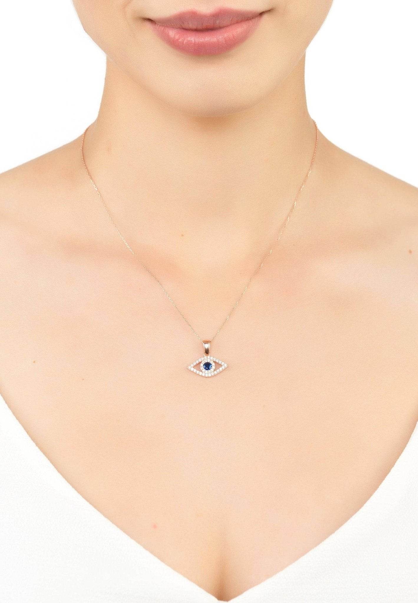 925S Evil Eye Elliptical Necklace Blue Rosegold - Shop Jobie