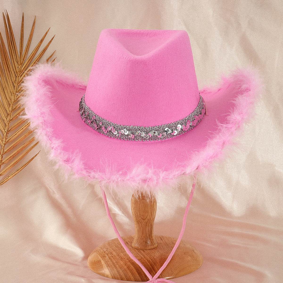 Sequined Ribbon & Upturned Eaves Raw Edge CowGirl Hat! - Shop Jobie