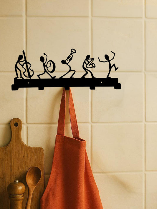 Silhouette - Musical Figures Line Art Metal Coat Rack - 5 Heavy Duty Hooks