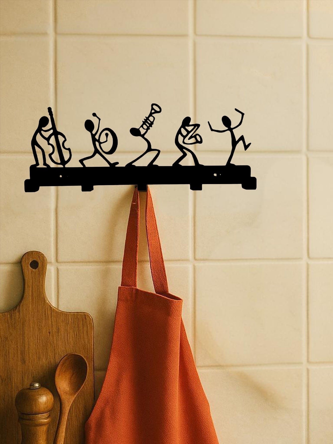 Silhouette - Musical Figures Line Art Metal Coat Rack - 5 Heavy Duty Hooks