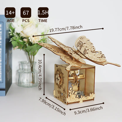 3D Wooden 67 pc Butterfly Music Box Puzzle