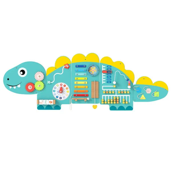 11-in-1 Wooden Dinosaur Activity Sensory Panel - Green