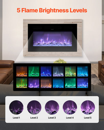 50" Electric Wall Mounted Recessed Fireplace