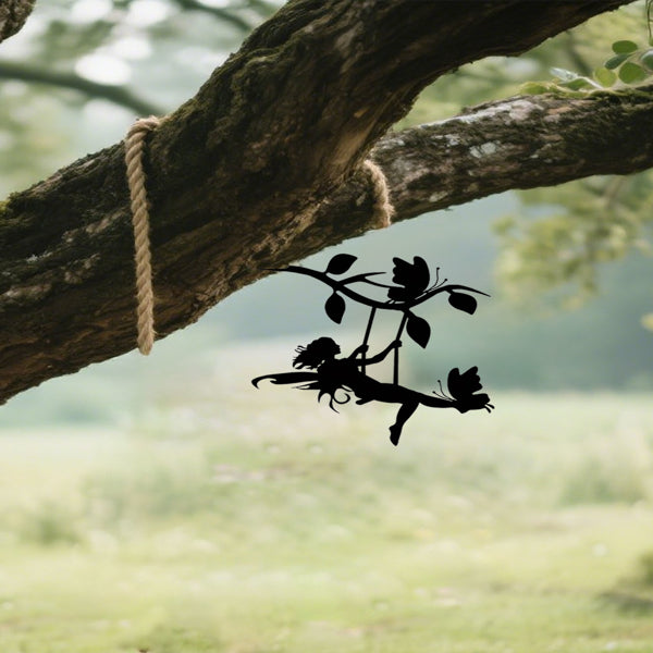 Silhouette - Fairy On A Swing Garden Yard Art Decor