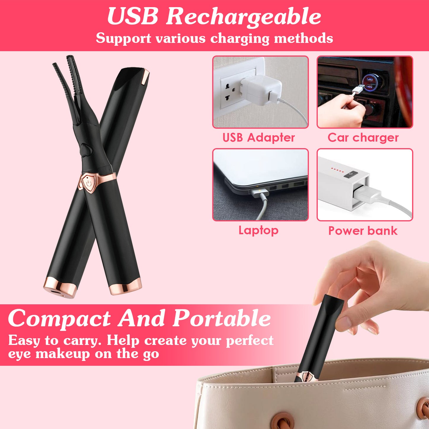 2 In 1 Clip Comb Heated Electric Mini Eyelash Curler