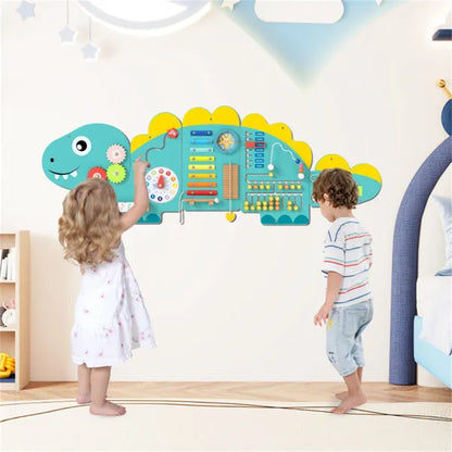 11-in-1 Wooden Dinosaur Activity Sensory Panel - Green
