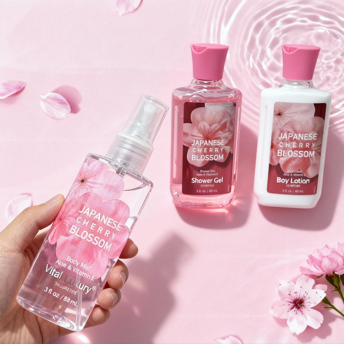 3pc Sakura Infused Japanese Cherry Blossom Spa Set
