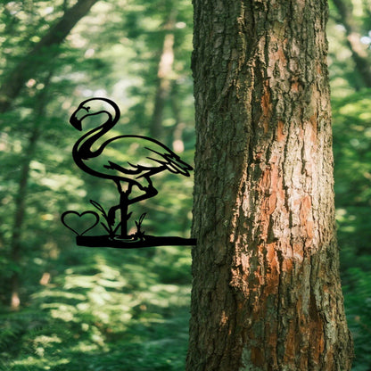 Silhouette - Flamingo Tree Hugger Yard Art