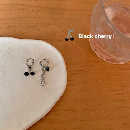 Asymmetric Earrings Cherry Heart Tassel - Shop Jobie