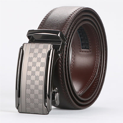 Versatile Men's Ratchet Leather Belt - small checker pattern