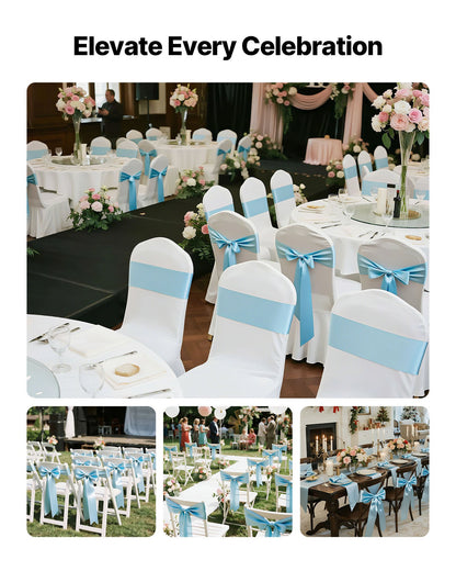 Satin Chair Sashes Bows, 100PCS - Light Blue