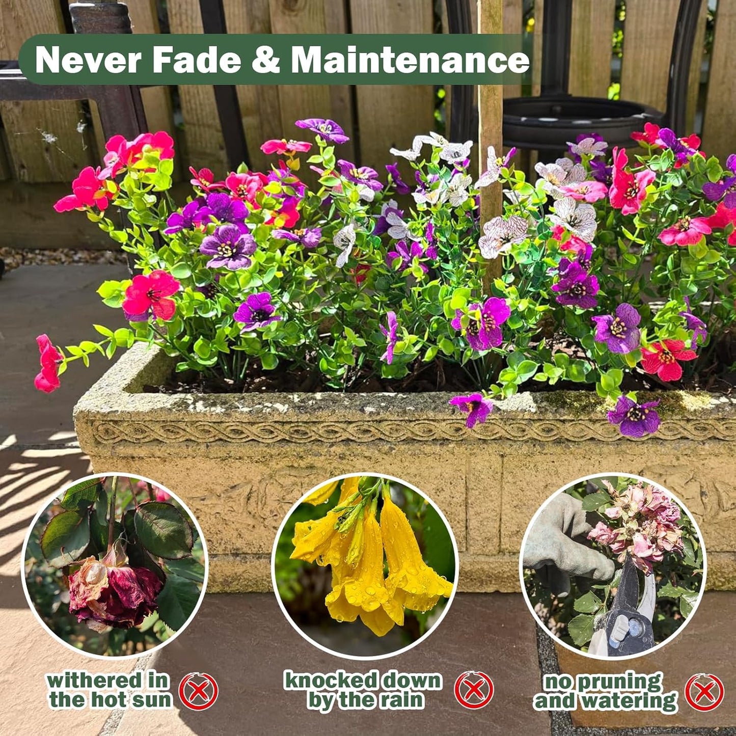 Realistic Faux Flowers For Outdoors, Fade Resistant