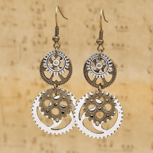 Antique Bronze Gear Steampunk Earrings