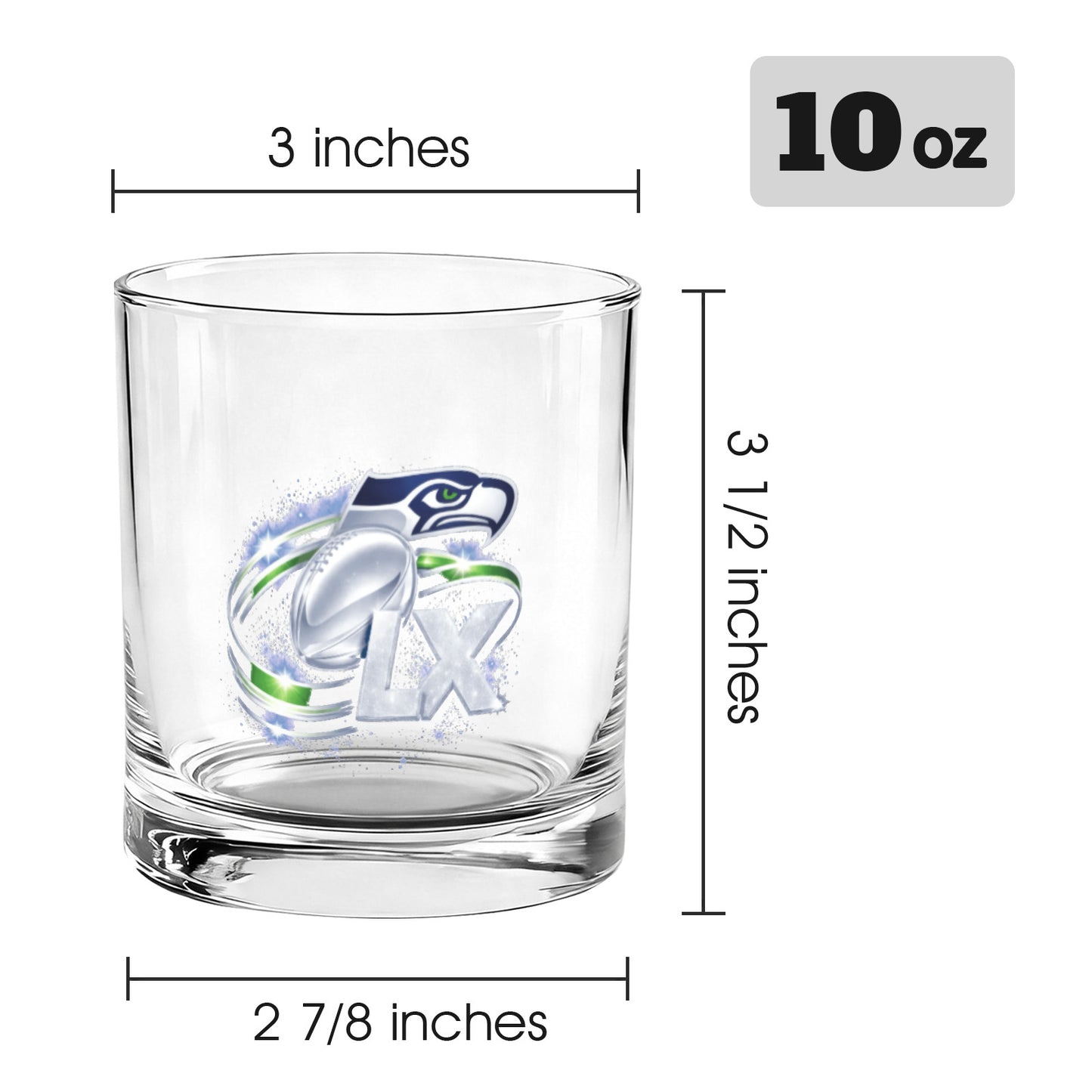 Superbowl LX Champs Seattle Seahawks 10oz Whiskey Glass