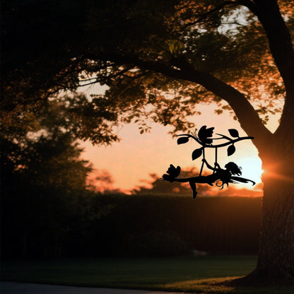 Silhouette - Fairy On A Swing Garden Yard Art Decor