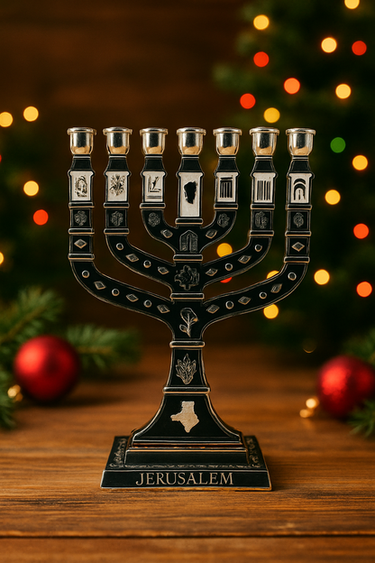 12 Tribes Jewish Candelabra Judaica 7 Branch Metal Candlestick