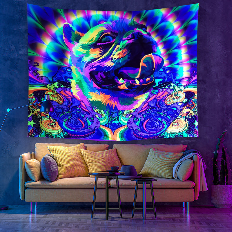 Fluorescent UV Light Psychedelic Mandala Tapestry