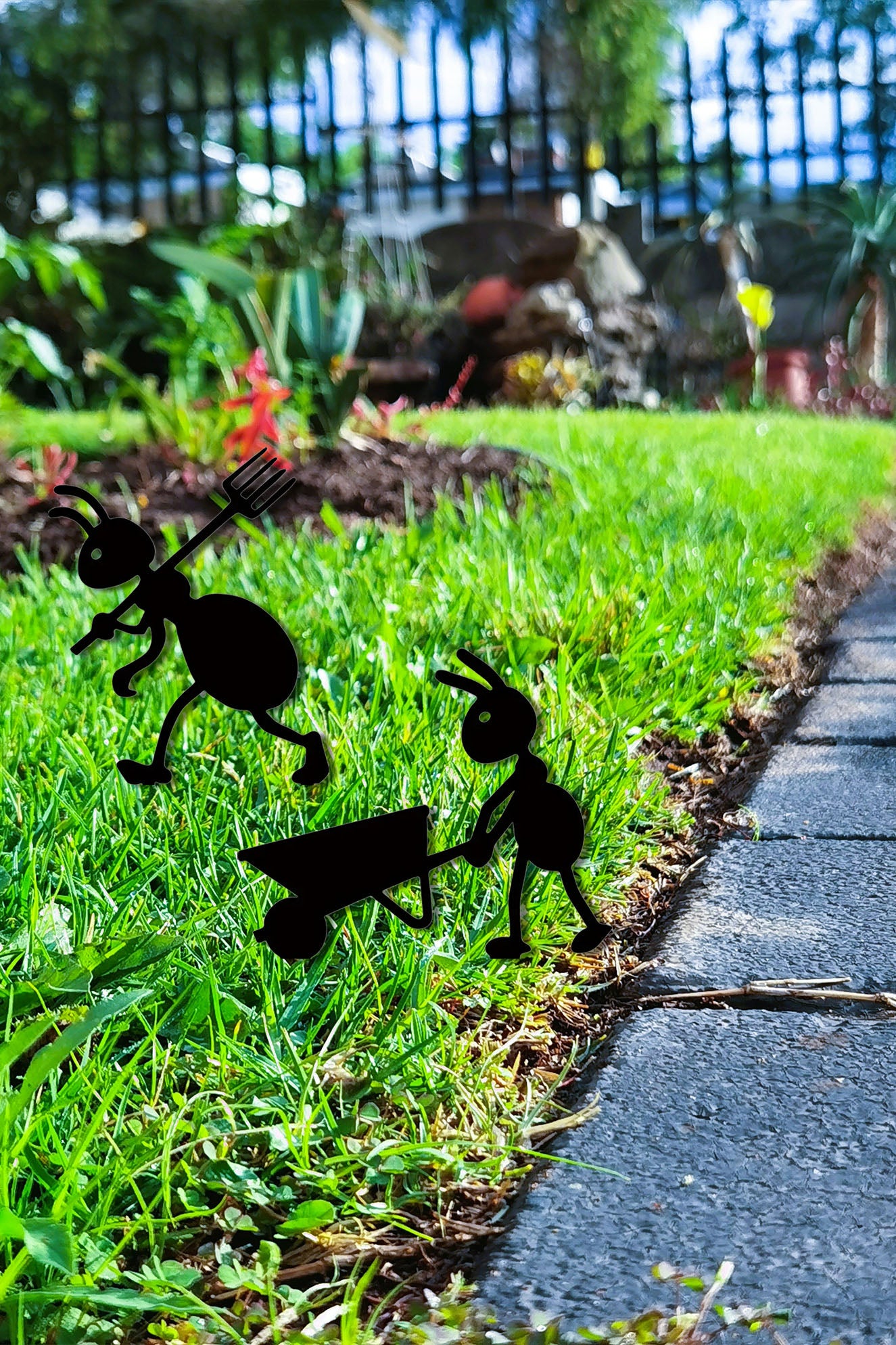 Silhouette -  Iron Ant & Pitchfork Garden Stake