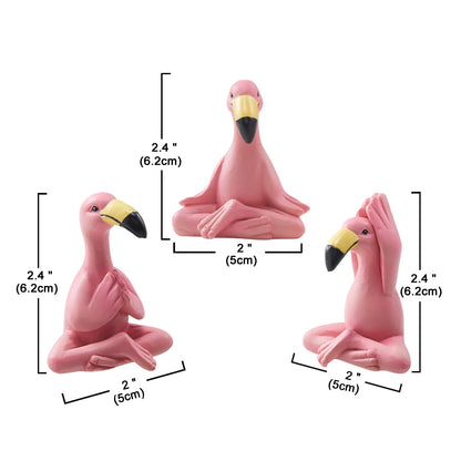 2.4" Mini Yoga Flamingo Figurines - Tiny Gifts Whimsical Kawaii Pink Flamingo Desk Decor, Set of 3 Fairy Garden Lawn Statues, Flamingo Gifts for Women/Mom/Grandma/Girls