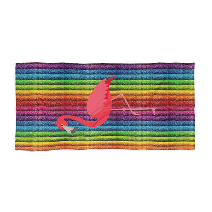 Rainbow Striped Flamingo Beach Towel