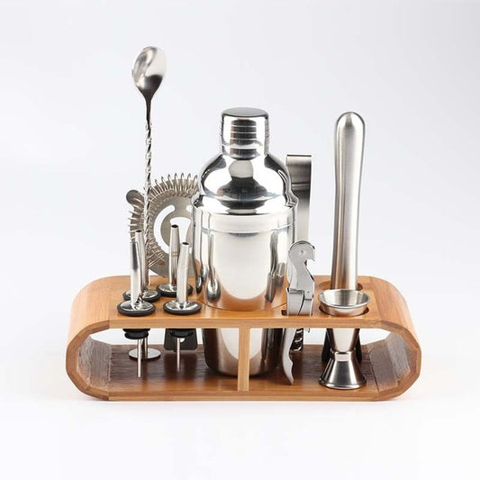 Stainless Steel Cocktail Shaker with Wooden Stand