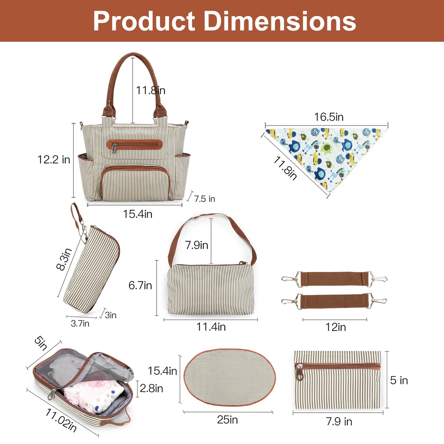 Parent Life Luxe Diaper Bag 8pc Set