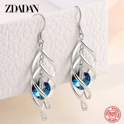 ZDADAN 925 Sterling Silver Crystal Long Dangle Earrings