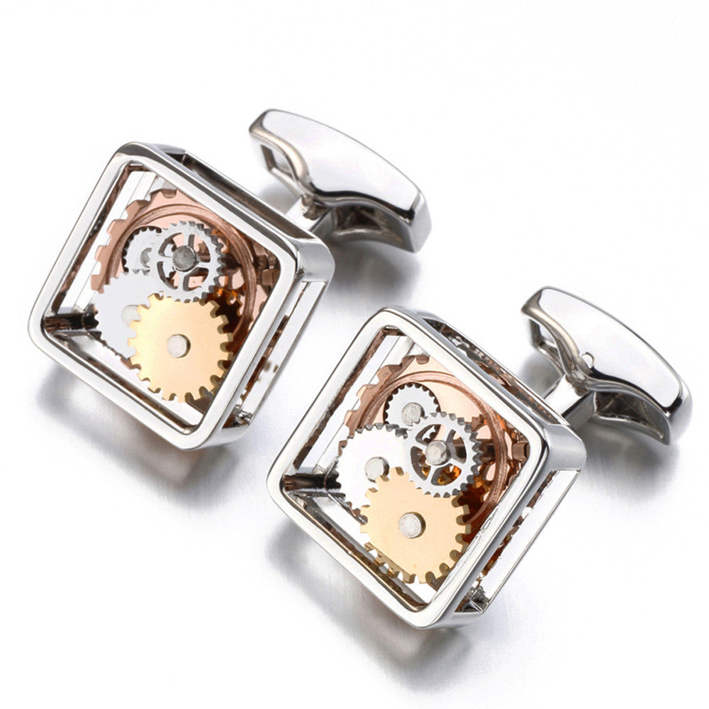 Steampunk Square Gear Men's Cufflinks