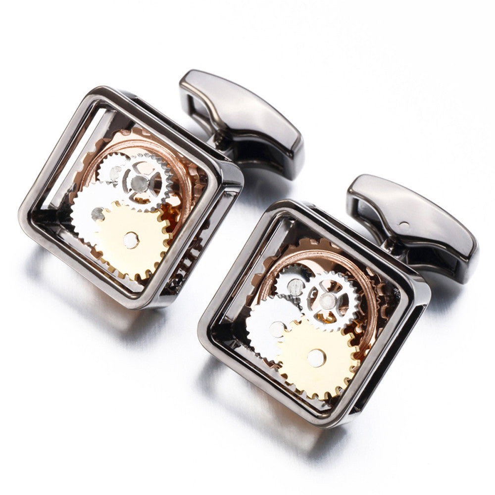 Steampunk Square Gear Men's Cufflinks