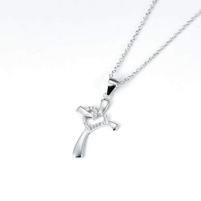 925 Sterling Silver Heart Cross Necklace