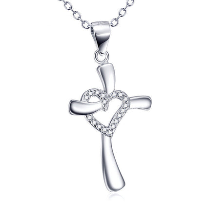 925 Sterling Silver Heart Cross Necklace