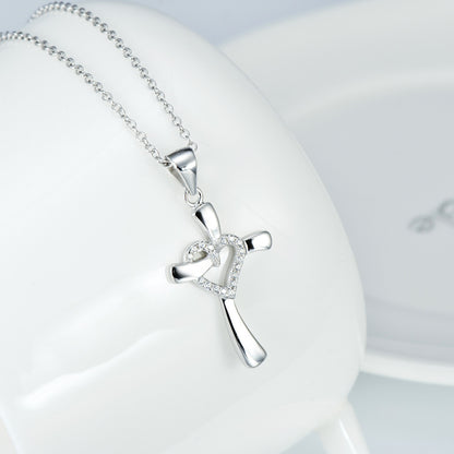 925 Sterling Silver Heart Cross Necklace