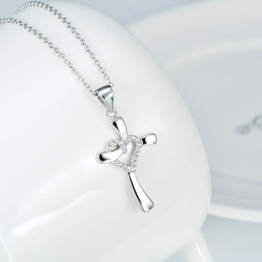 925 Sterling Silver Heart Cross Necklace - Shop Jobie
