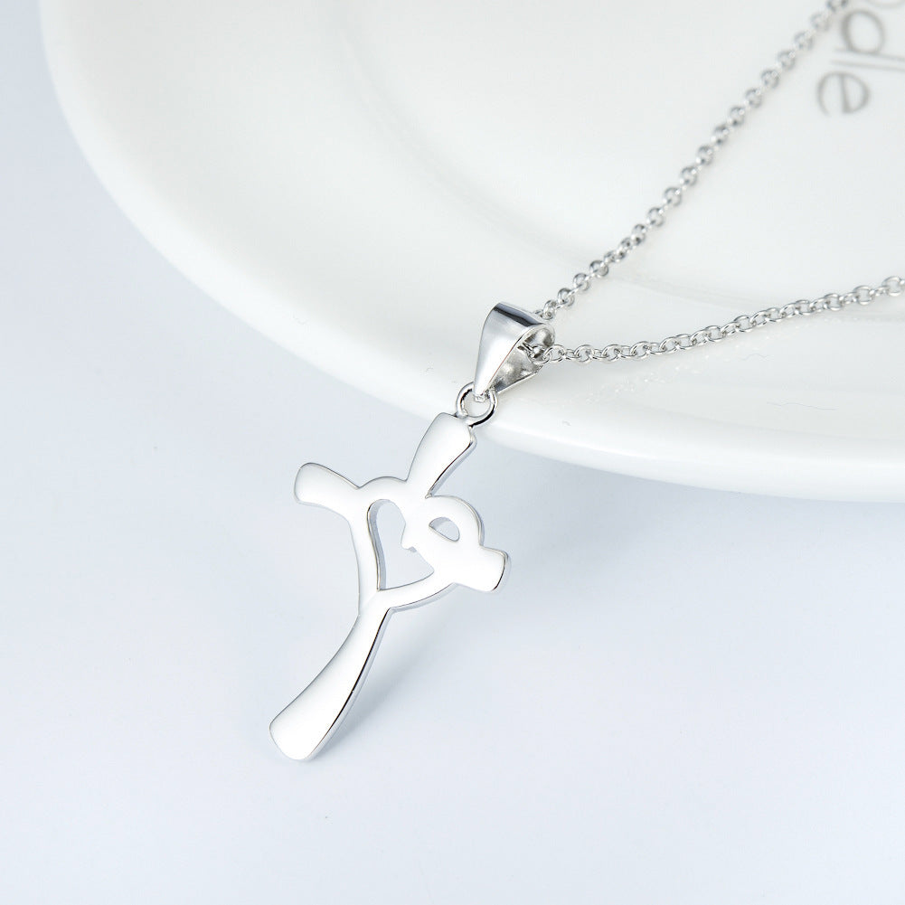 925 Sterling Silver Heart Cross Necklace