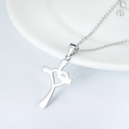 925 Sterling Silver Heart Cross Necklace