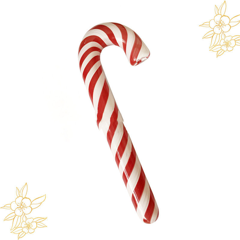 Red Striped Candy Cane Glass Pipe - NOT A TOY