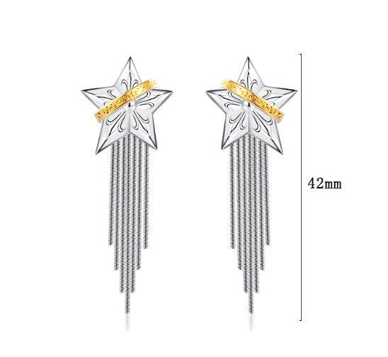 925 Sterling Silver Earrings - Tassel Niche Five-pointed Planet - Shop Jobie