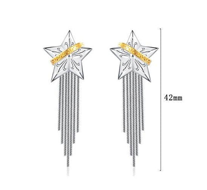925 Sterling Silver Earrings - Tassel Niche Five-pointed Planet - Shop Jobie
