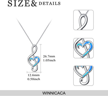 Sterling Silver Music Note Necklaces Created Opal Rose Necklace Gymnastics Jewelry Gifts for Women Teen Girls Dance Lovers Teacher