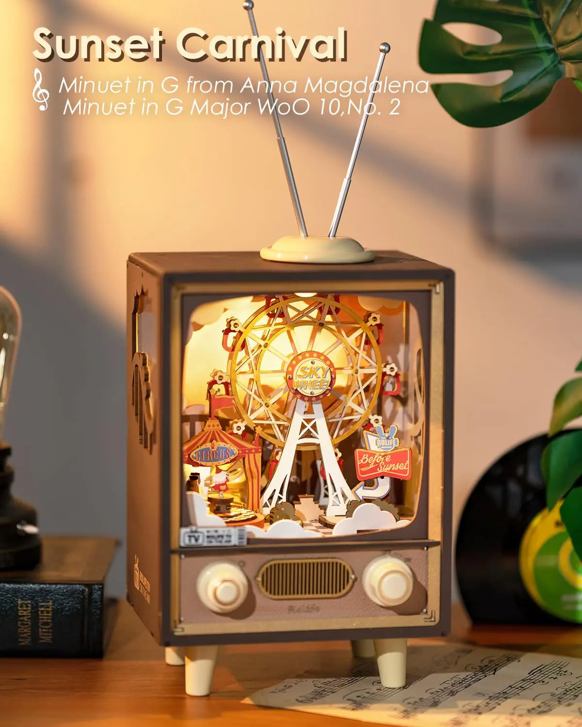 3D Wooden Puzzle - Sunset Carnival Radio Music Boxes w/Lights